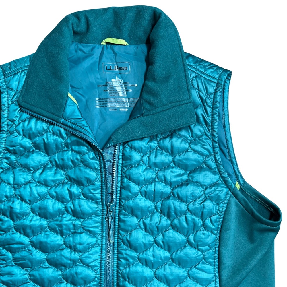 LL Bean Women Teal Quilted Full Zip‎ Insulated Vest Size L Thinsulate